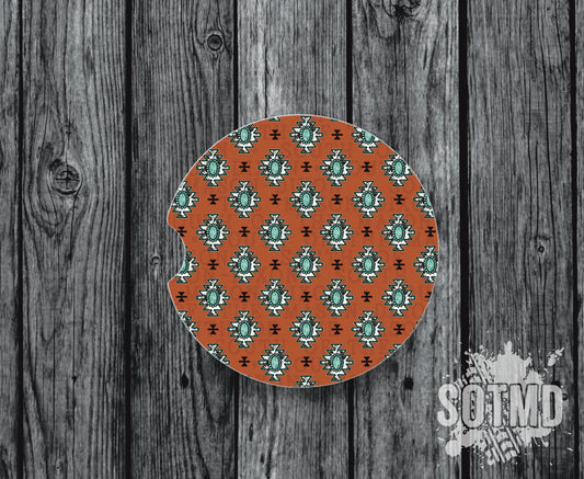 Turquoise & Texas Orange Car Coaster