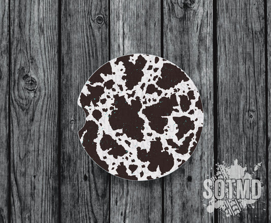 Turquoise Shimmer & Cowhide Car Coaster