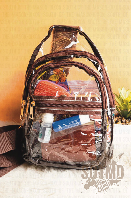 Brown Trimmed Clear Sling Bag